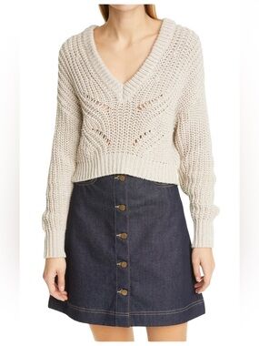 REMAIN Birger Christensen Elise Organic Cotton Open Knit V-Neck Sweater